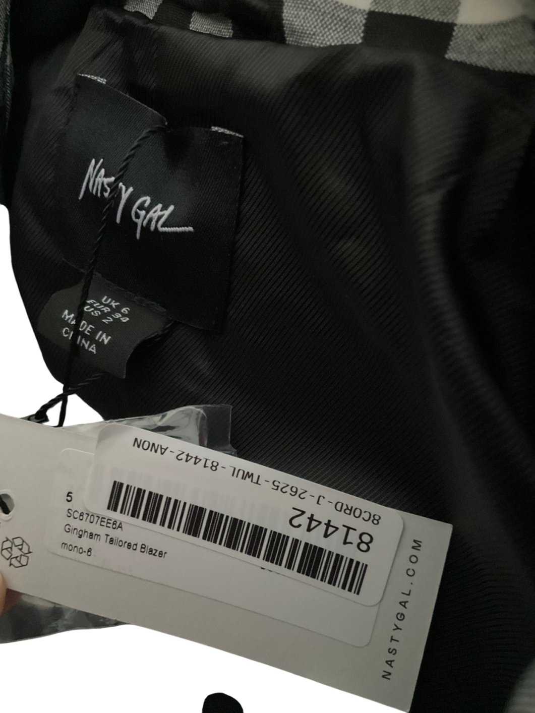 Nasty Gal Grey Gingham 2-piece Tailored Blazer & Trouser Suit UK 6