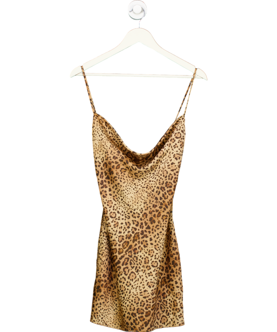 Michael Costello Brown Leopard Print Cowl Neck Mini Dress UK XS