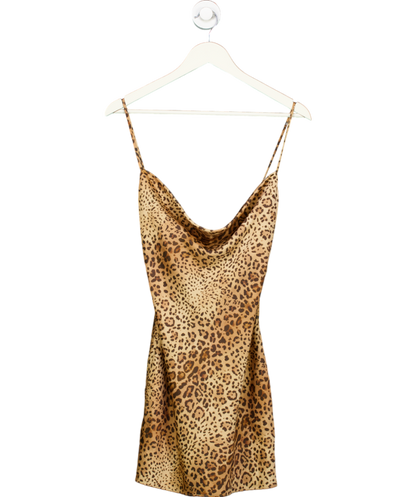 Michael Costello Brown Leopard Print Cowl Neck Mini Dress UK XS