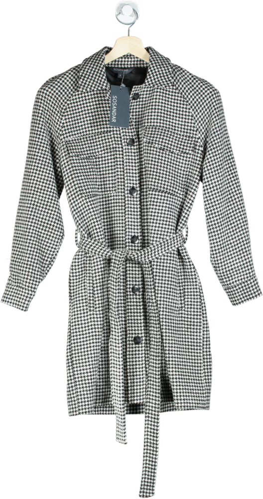 Sosandar Black-White Dogtooth Belted Shacket UK 8