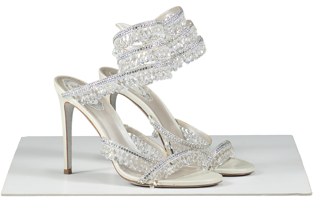 René Caovilla White Chandelier Bead-embellished Leather Heeled Sandals UK 5.5 EU 38.5 👠