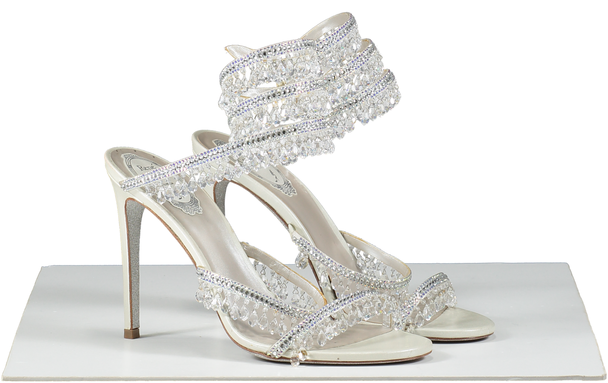 René Caovilla White Chandelier Bead-embellished Leather Heeled Sandals UK 5.5 EU 38.5 👠