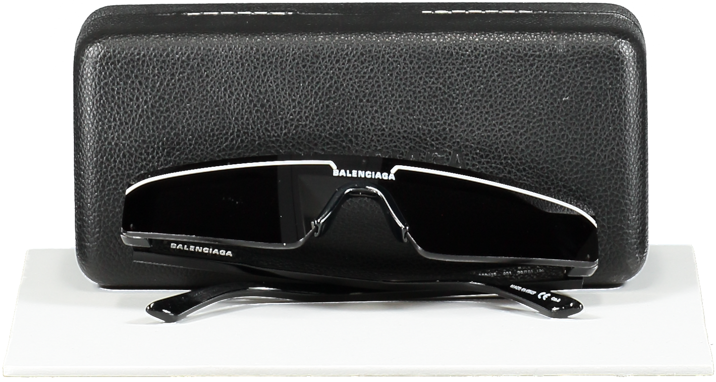 Balenciaga Black / White Rectangular Logo Ski Sunglasses in case