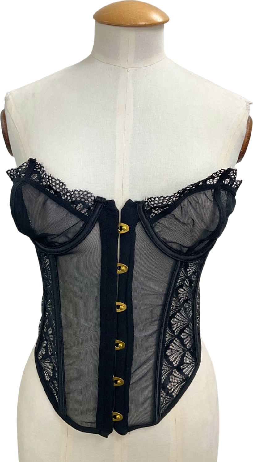 Pretty Little Thing Black Lace Mesh Corset UK M