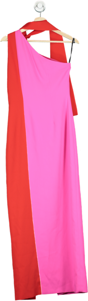 Karen Millen Pink Red Soft Tailored Colour Block Tie Neck Midi Dress UK 8