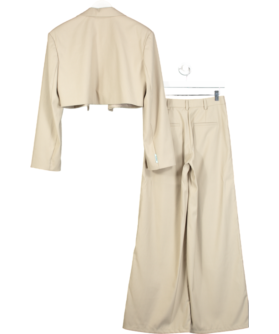 KZN Cropped Beige Blazer With Tailored Wide Leg Trousers UK S