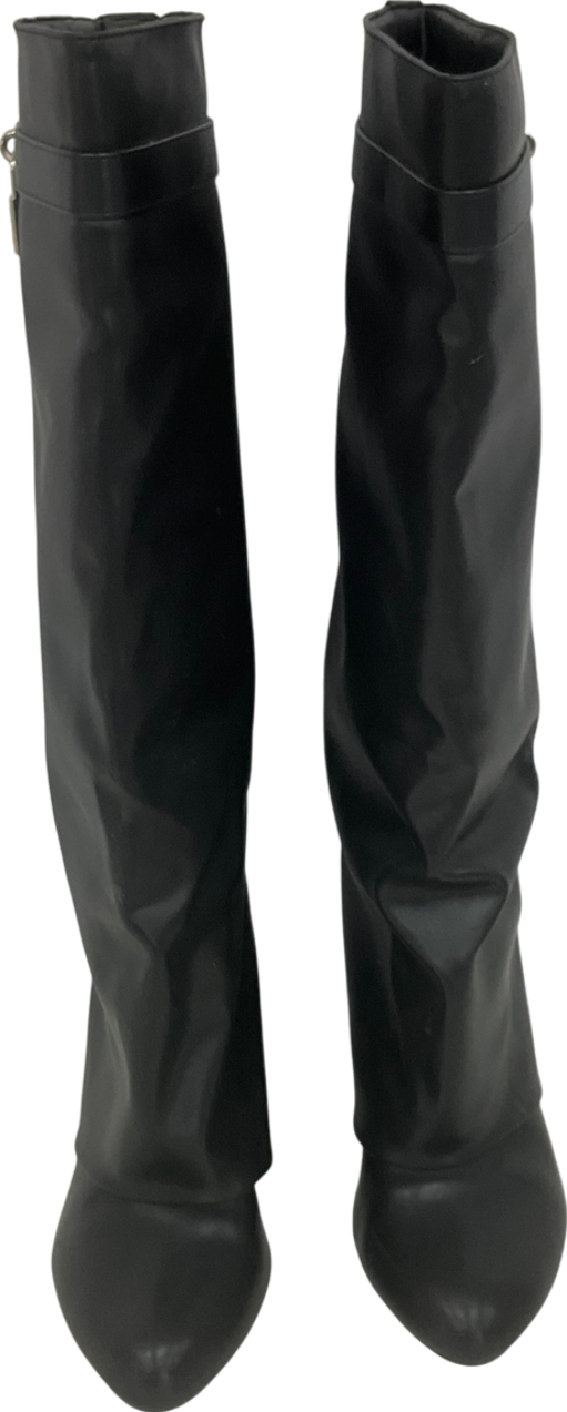 boohoo Black Fold Over Heeled Boots UK 6 EU 39 👠