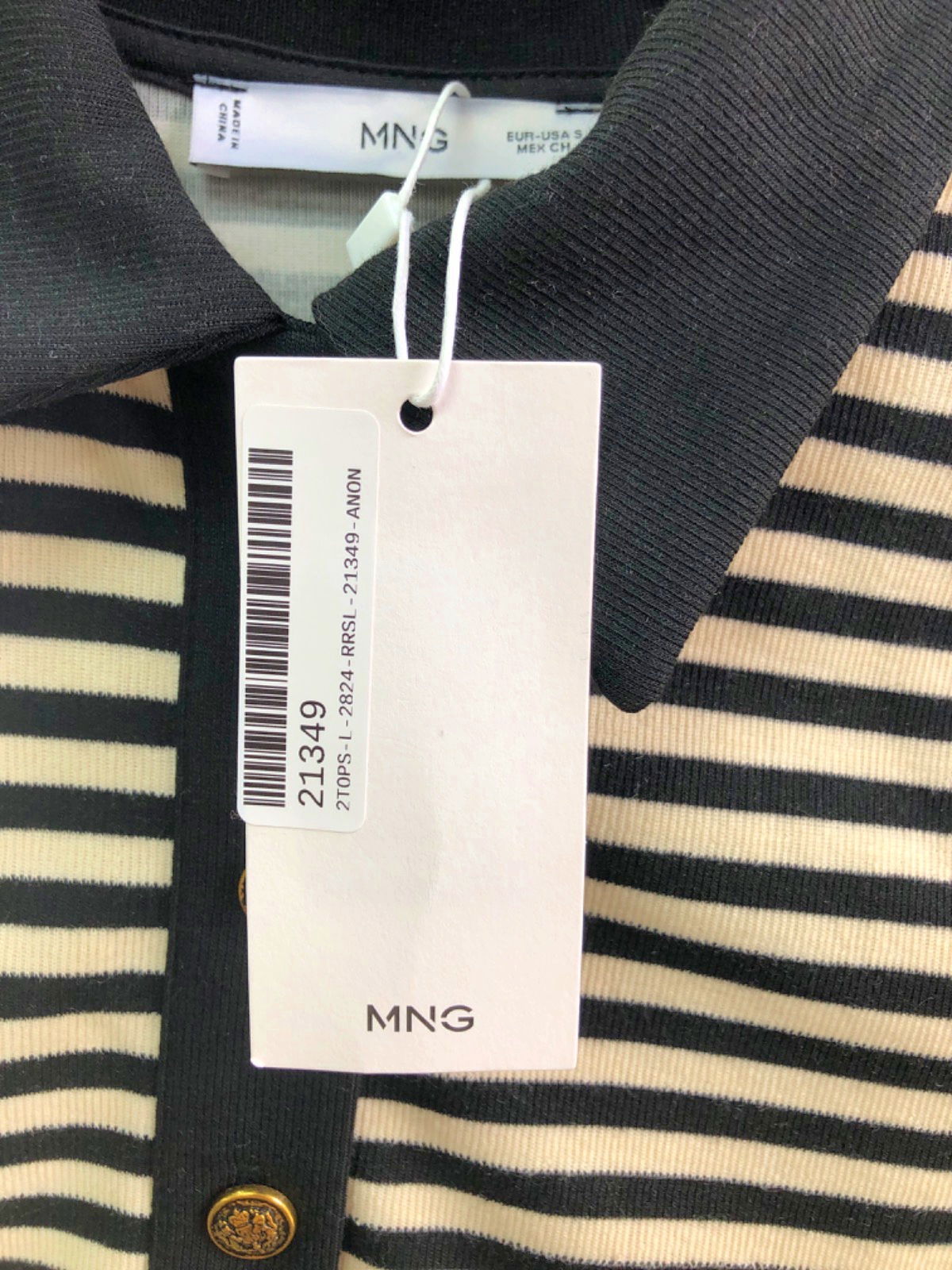 Mango Black/Cream Striped Polo Shirt S