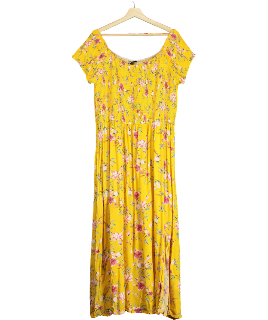 Yours Yellow Floral Ruched Detail Midi Dress UK 26-28