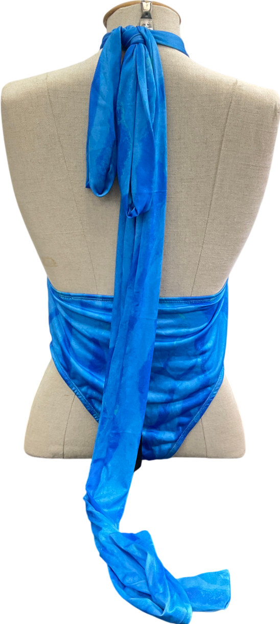 PrettyLittleThing Blue Tiger Print Plunge Wrap Waist Swimsuit UK 8