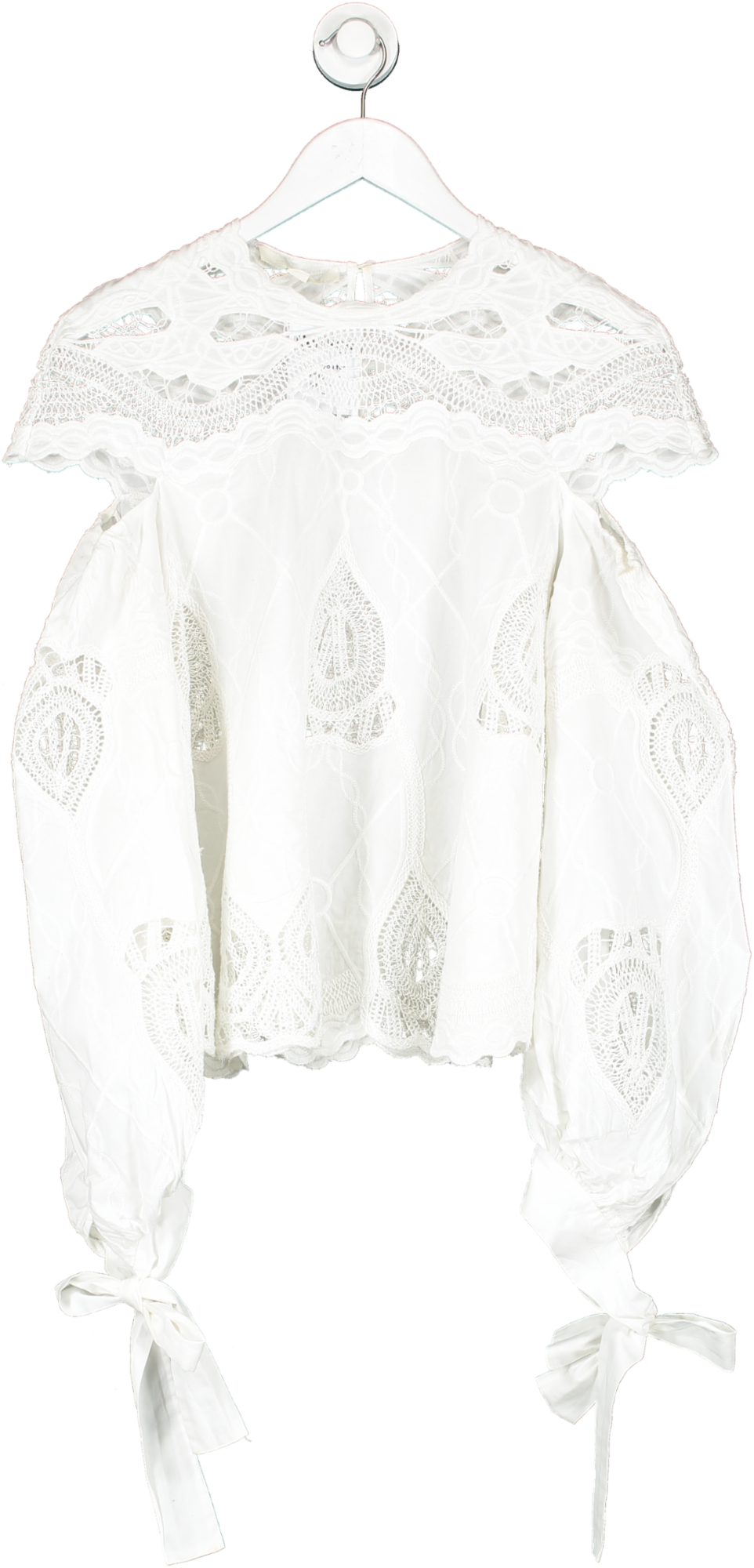 johnathan simkhai White Crochet Blouson Sleeve Blouse UK XS