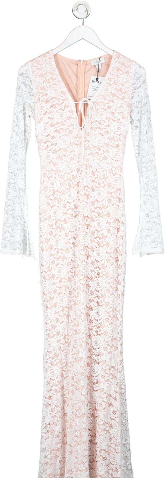 Coast White Boho Lace Maxi Dress With Train UK 8