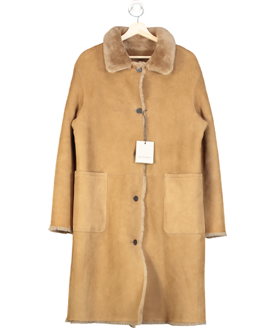 AllSaints Beige Serra 2-in-1 Reversible Shearling Coat In Taupe Brown UK L