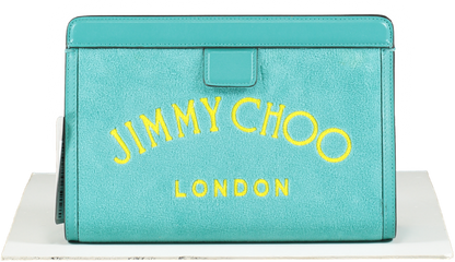 Jimmy Choo Blue Varenne Pouch Clutch Bag Malibu/gold BNWT
