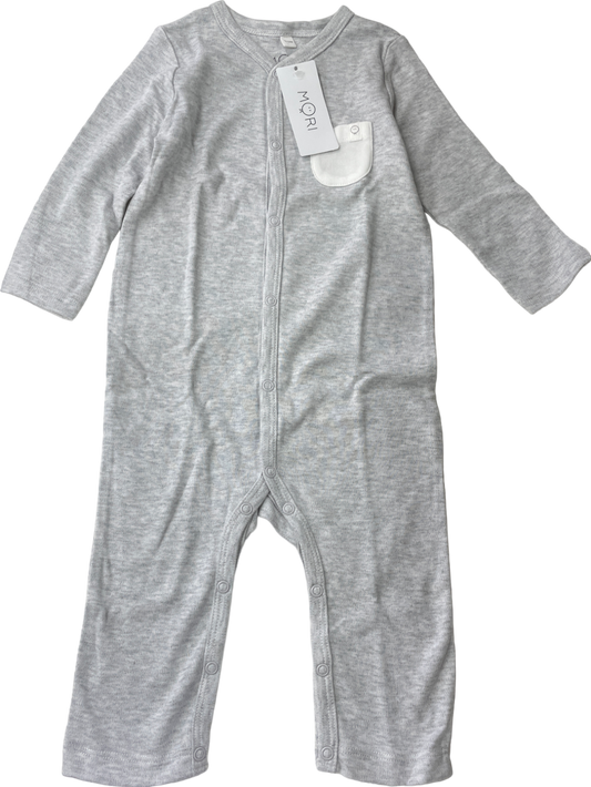 Mori Baby Grey Front Opening Sleepsuit 9-12 Months