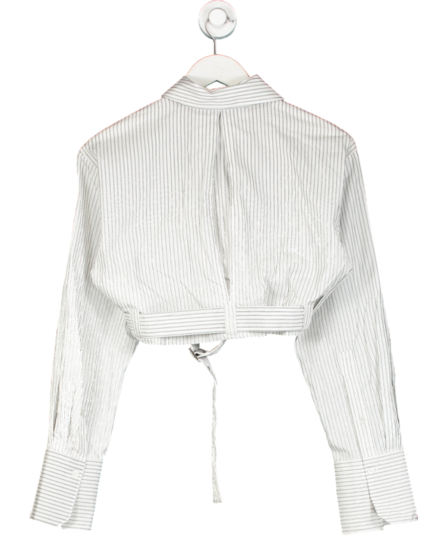 ZARA White Cropped Striped Shirt Blouse With Belt UK S