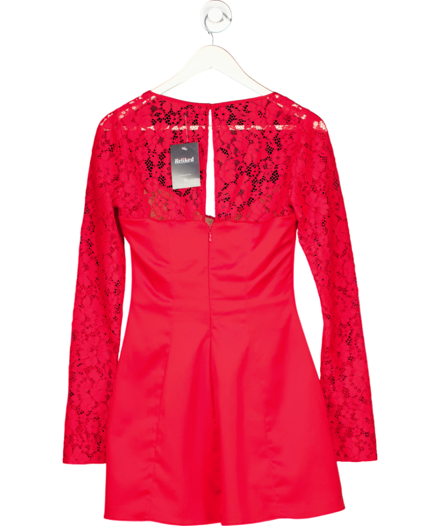 House of CB Red Rose Satin And Lace Mini Dress UK 8