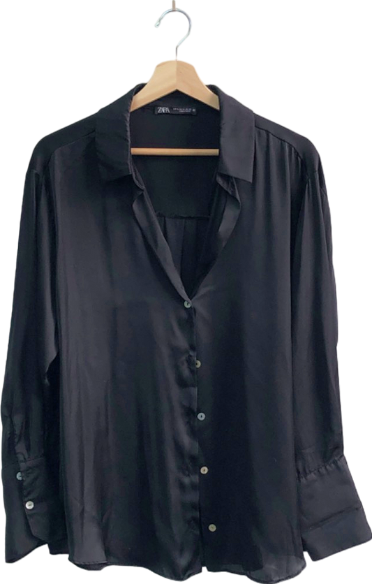 Zara Black Button-Up Blouse XL