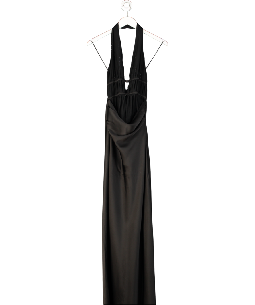 Misha Black Celine Satin Maxi Halterneck Dress UK XS