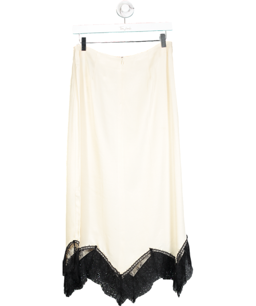 River Island Cream Lace Hem Satin Midi Skirt UK 8