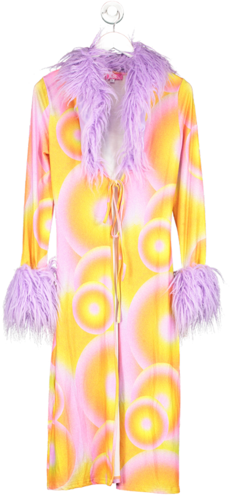 Elsje Fred Multicoloured Feather Trim Maxi Jacket UK S