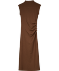 OGL Brown Thermal Cotton Blend Mockneck Tucks Midi Dress UK XS