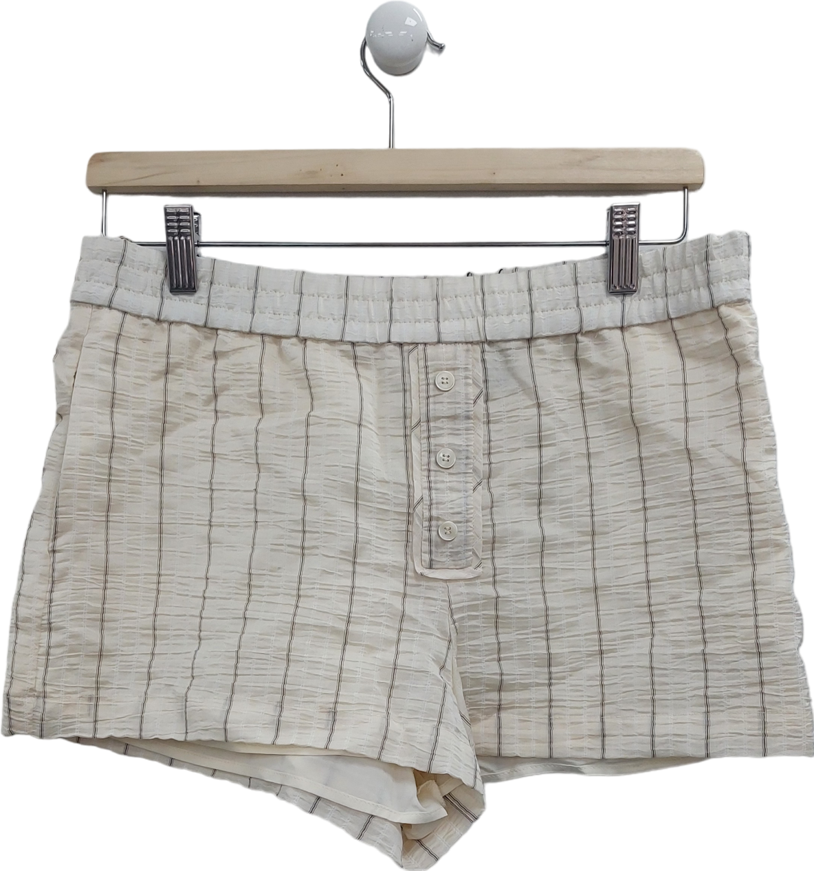 ZARA Cream Striped Elastic Waisted Shorts UK S