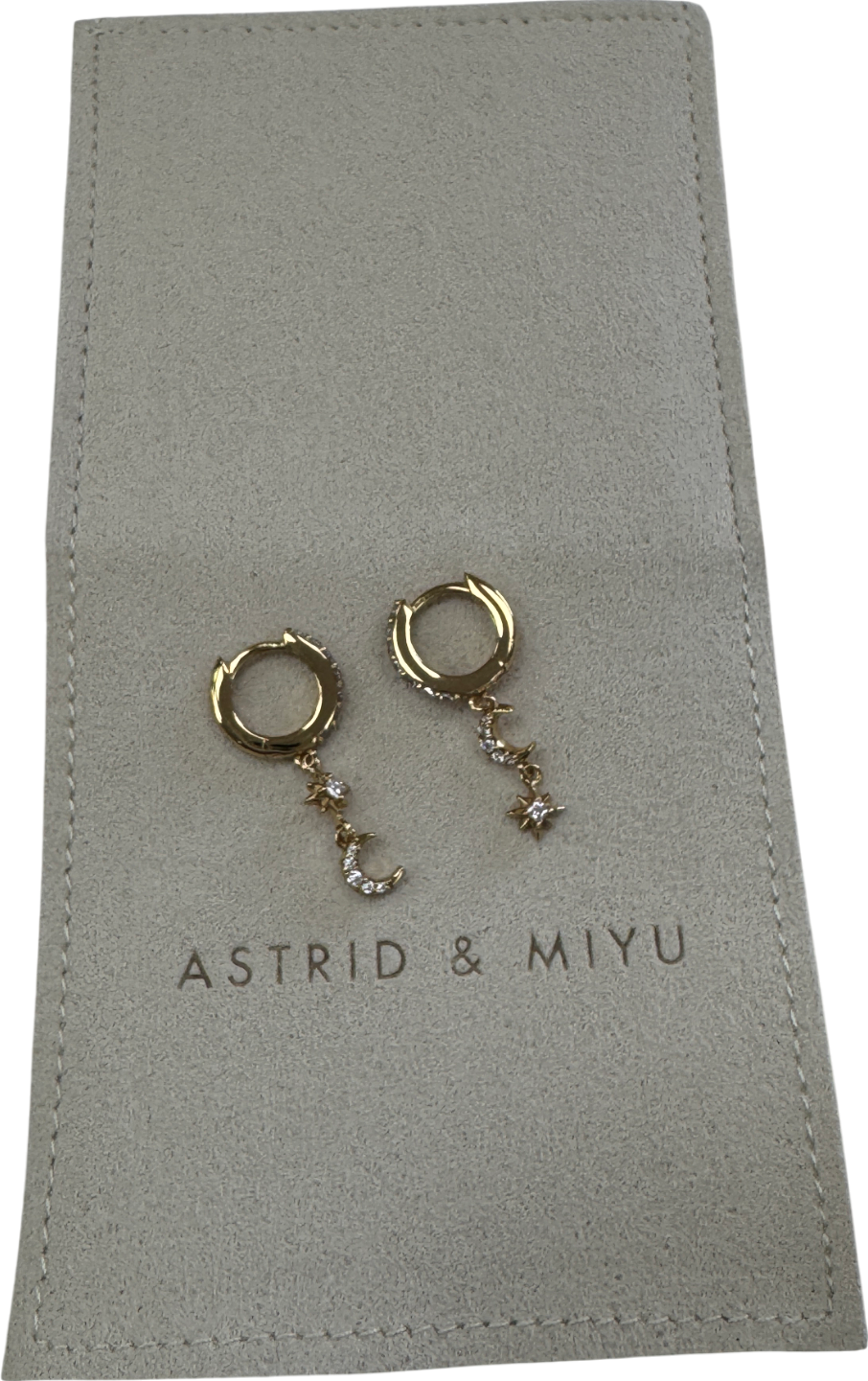 Astrid & Miyu Yellow 18k Gold Plated Silver Celestial Star And Moon Drop Hoop Earrings