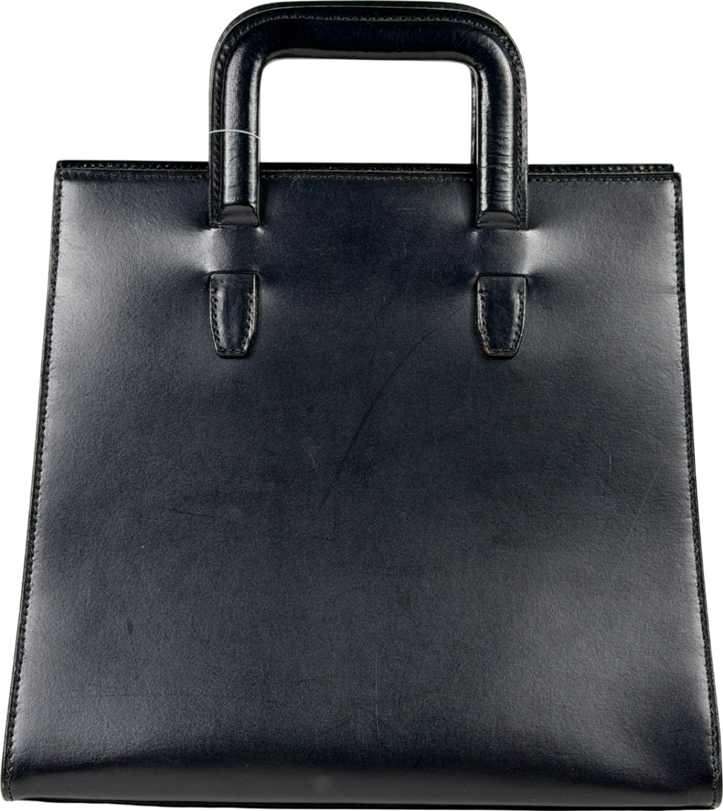 Trussardi Black Structured Leather Top Handle Bag
