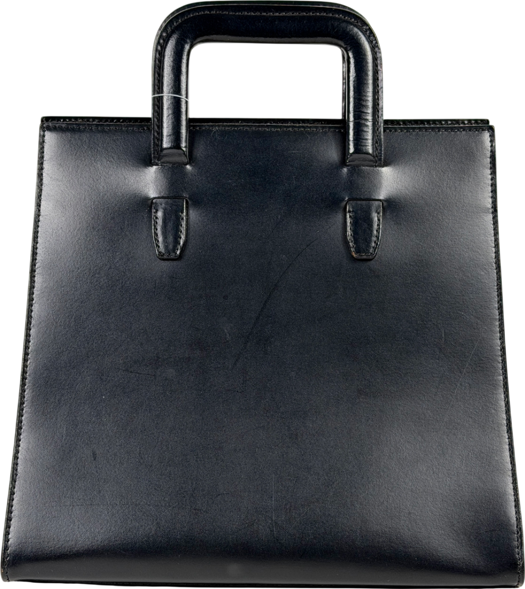 Trussardi Black Structured Leather Top Handle Bag