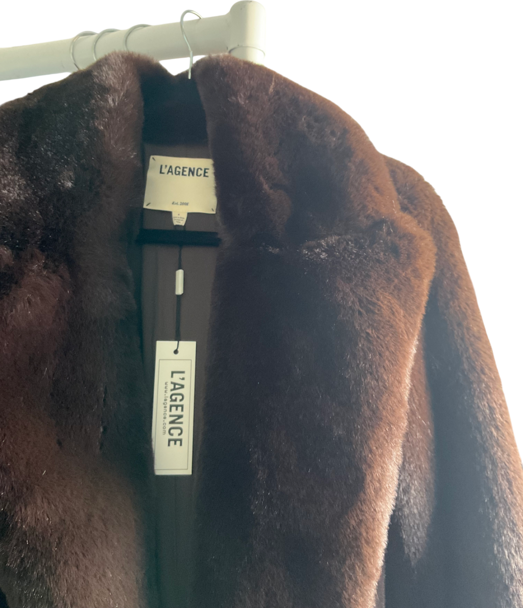 L'agence Brown Lizbeth Faux Fur Jacket In Ganache UK 8