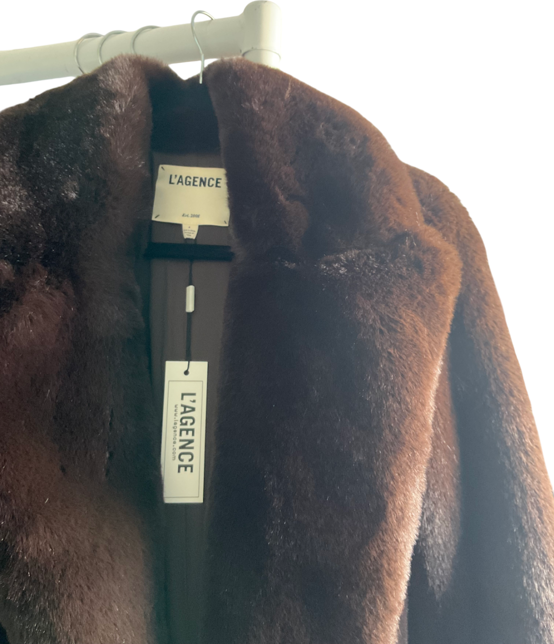 L'agence Brown Lizbeth Faux Fur Jacket In Ganache UK 8