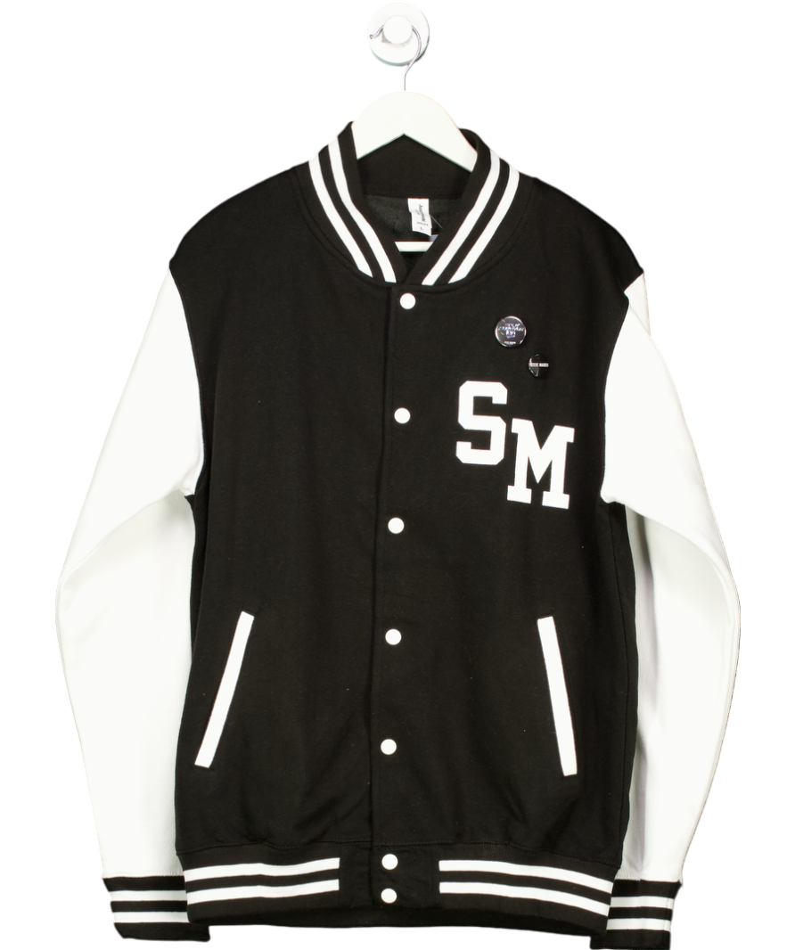 Just Hoods Black Custom Steve Madden Printed Varsity Jacket UK L