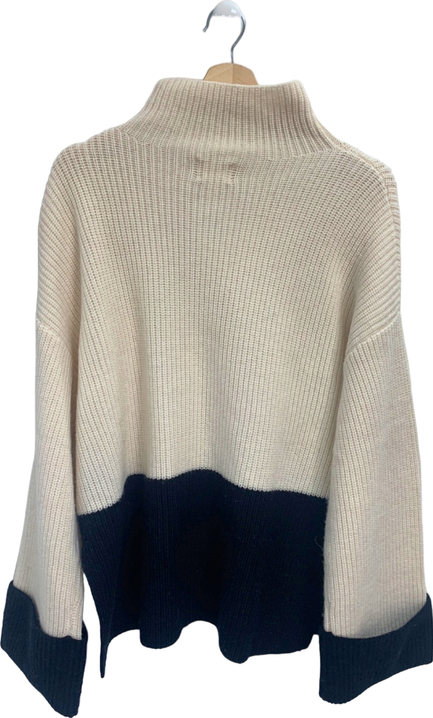 H&M Cream/Navy Contrast Knit Jumper UK S