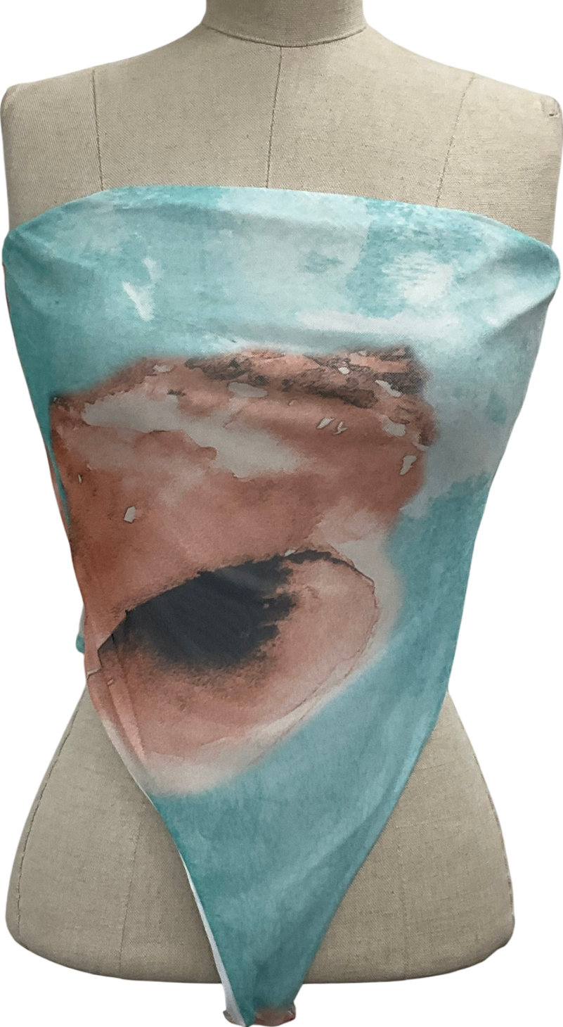 PrettyLittleThing Tall Blue Mesh Print High Rise Body Suit UK 10