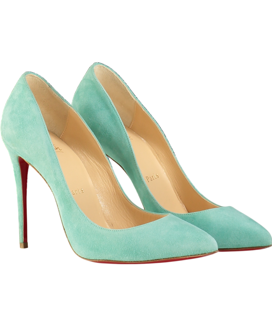 Christian Louboutin Aqua Blue 100 Suede Point-toe Pumps UK 3.5 EU 36.5 👠