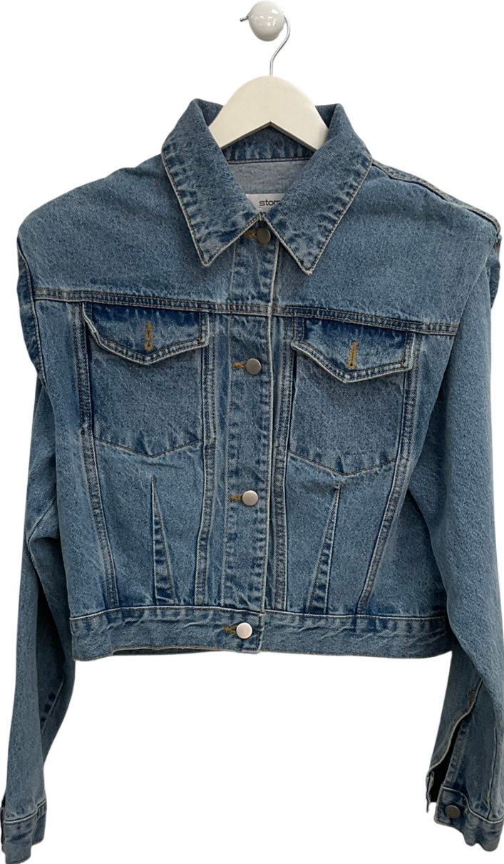 storets Blue Padded Shoulder Denim Jacket UK S/M
