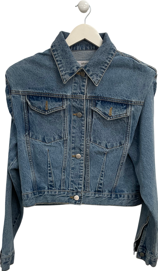 storets Blue Padded Shoulder Denim Jacket UK S/M