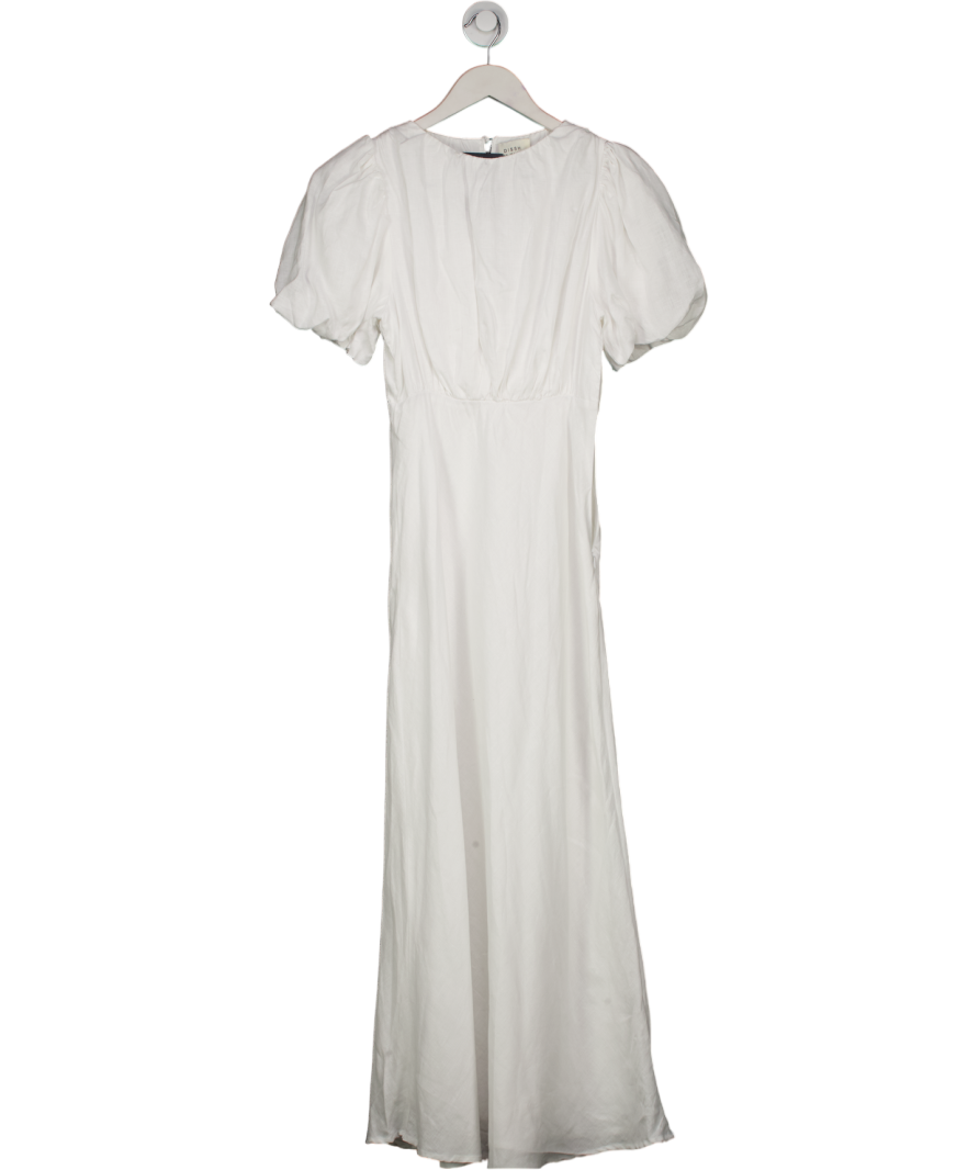 DISSH White Linen Lined Puff Sleeve Midi Dress UK 8
