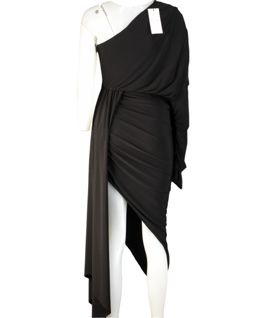 Club L Black One Sleeve Asymmetric Midi Dress With Statement Drape UK 12