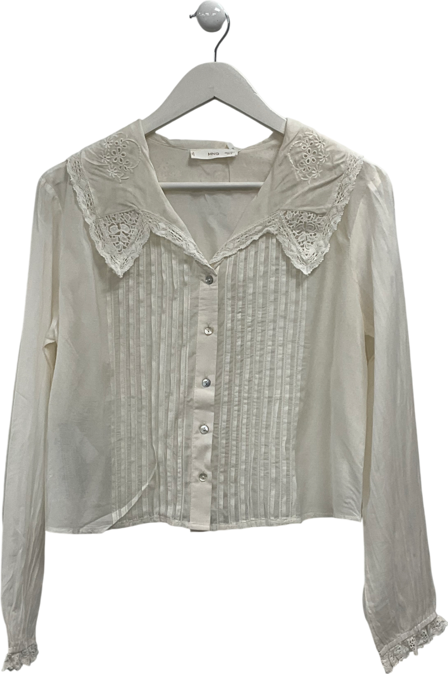 MANGO Cream Lace Trimmed Blouse UK M