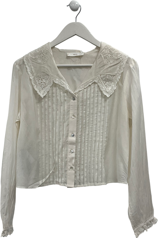 MANGO Cream Lace Trimmed Blouse UK M