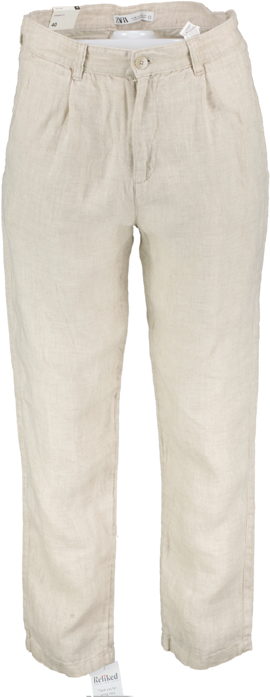 ZARA Beige Linen Straight Fit Trousers W31