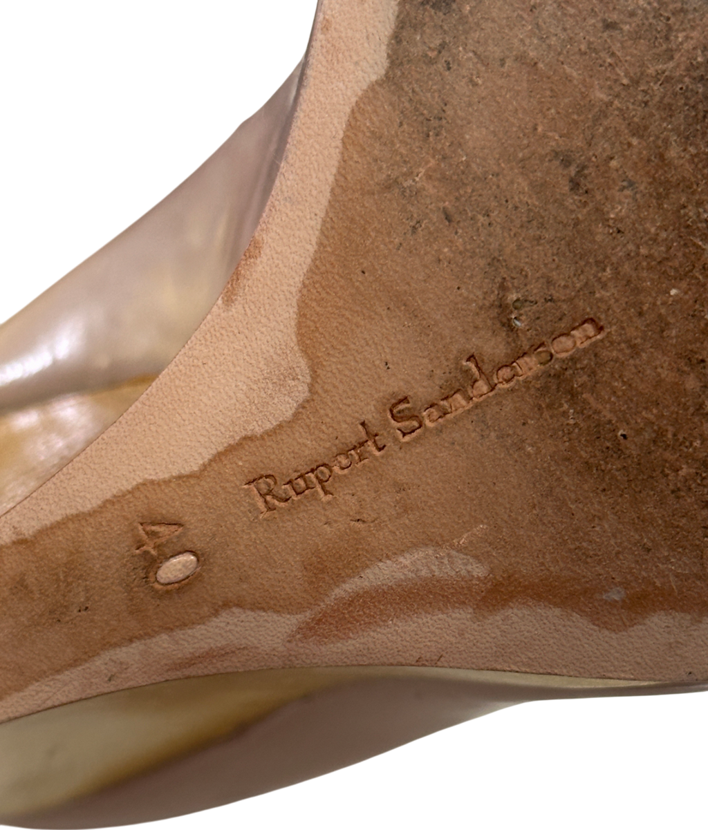 Rupert Sanderson Pink Patent Gold-detail Wedge Heels UK 7 EU 40 👠