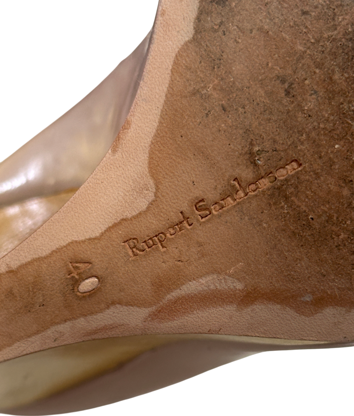 Rupert Sanderson Pink Patent Gold-detail Wedge Heels UK 7 EU 40 👠