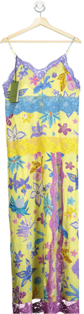 Gucci Yellow Floral Lace Trim Maxi Dress UK 8