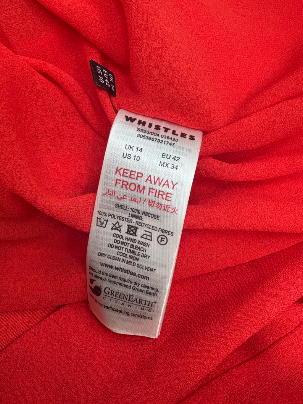 Whistles Red Annabelle Cape Sleeve Dress UK 14