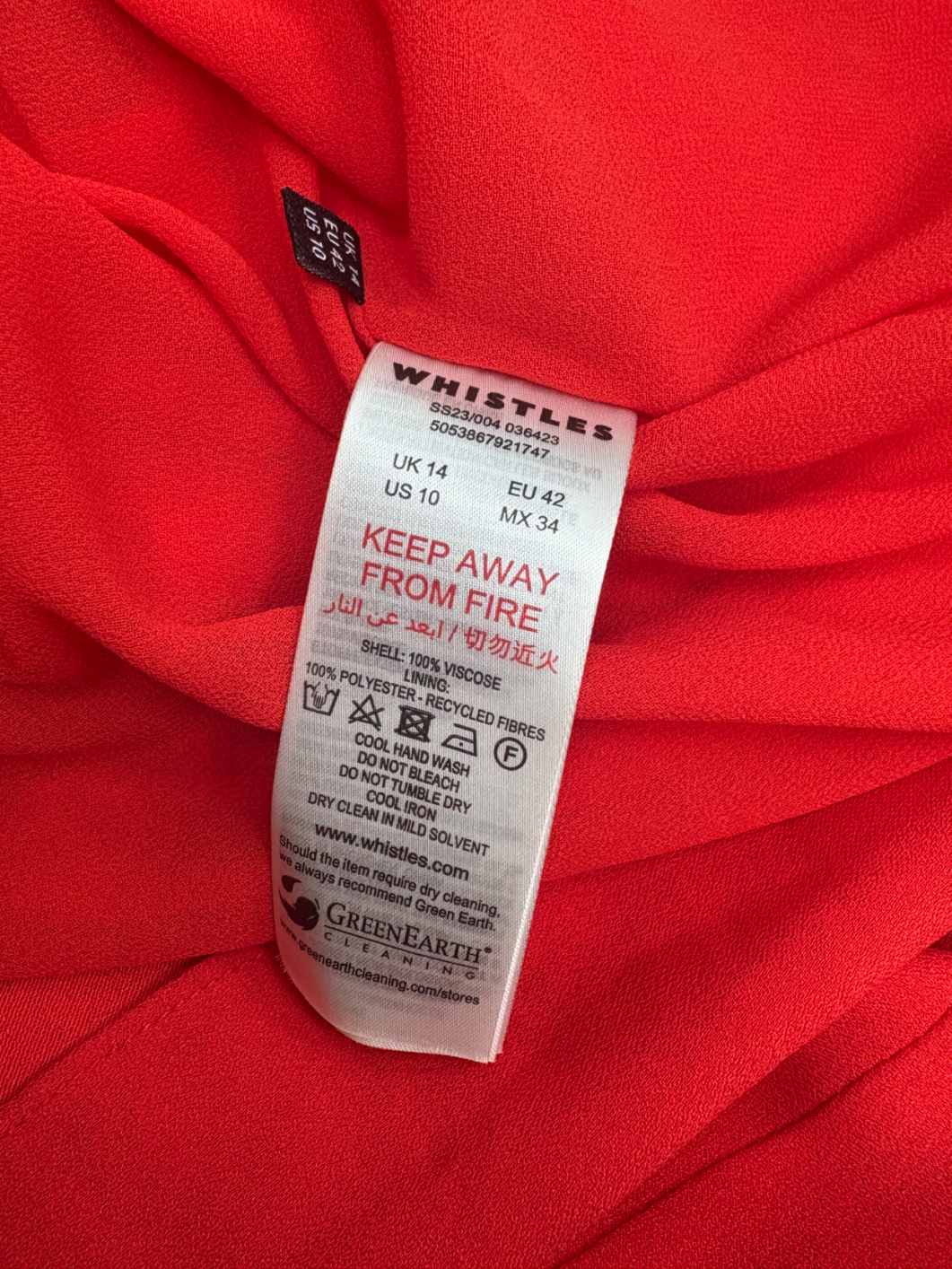 Whistles Red Annabelle Cape Sleeve Dress UK 14