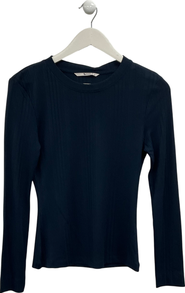 TU Blue Navy Crew Neck Ribbed Slim Fit Long Sleeve Top UK 8