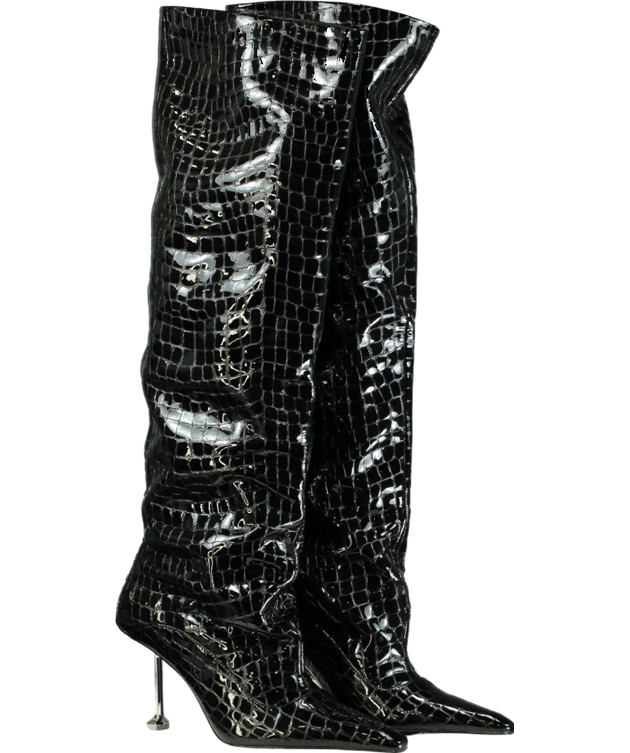 Naked Wolfe Black Texas Croc Patent Leather Boots UK 7 EU 40 👠